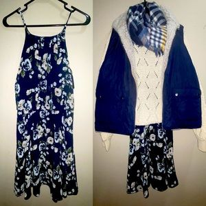 Navy floral halter neck dress